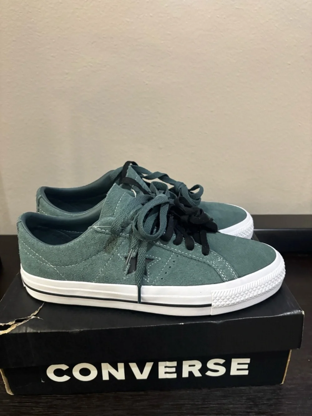 Converse Kids Teal Suede One Star Sneakers with Black Star - Picture 9 of 14